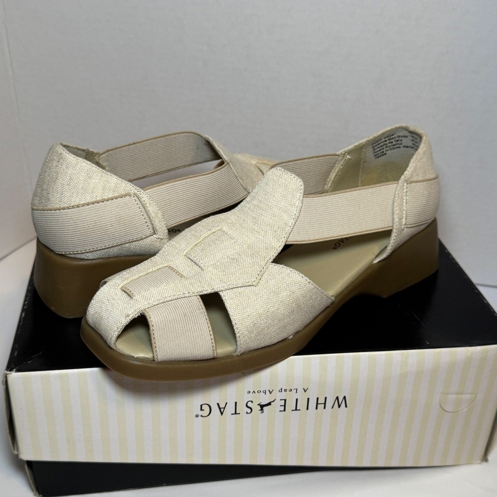 Women's White Slip-One Closed Toe Sandra Sandals Size 8.5 - White Stag- NEW/Box